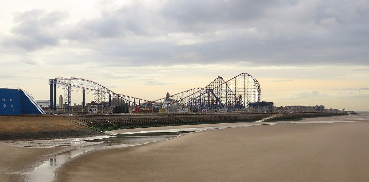 The Big One and other rides at Blackpool Pleasure Beach, seen from the beach